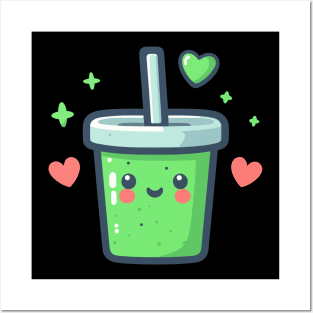 Green Smoothie Drink for Healthy Diet | Kawaii Cute Food Art for Vegans Posters and Art